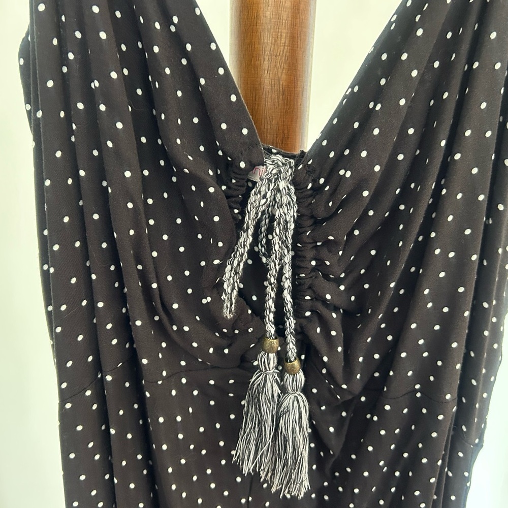 Xhilaration Black High Low Dress with White Dots and Keyhole Tie Front